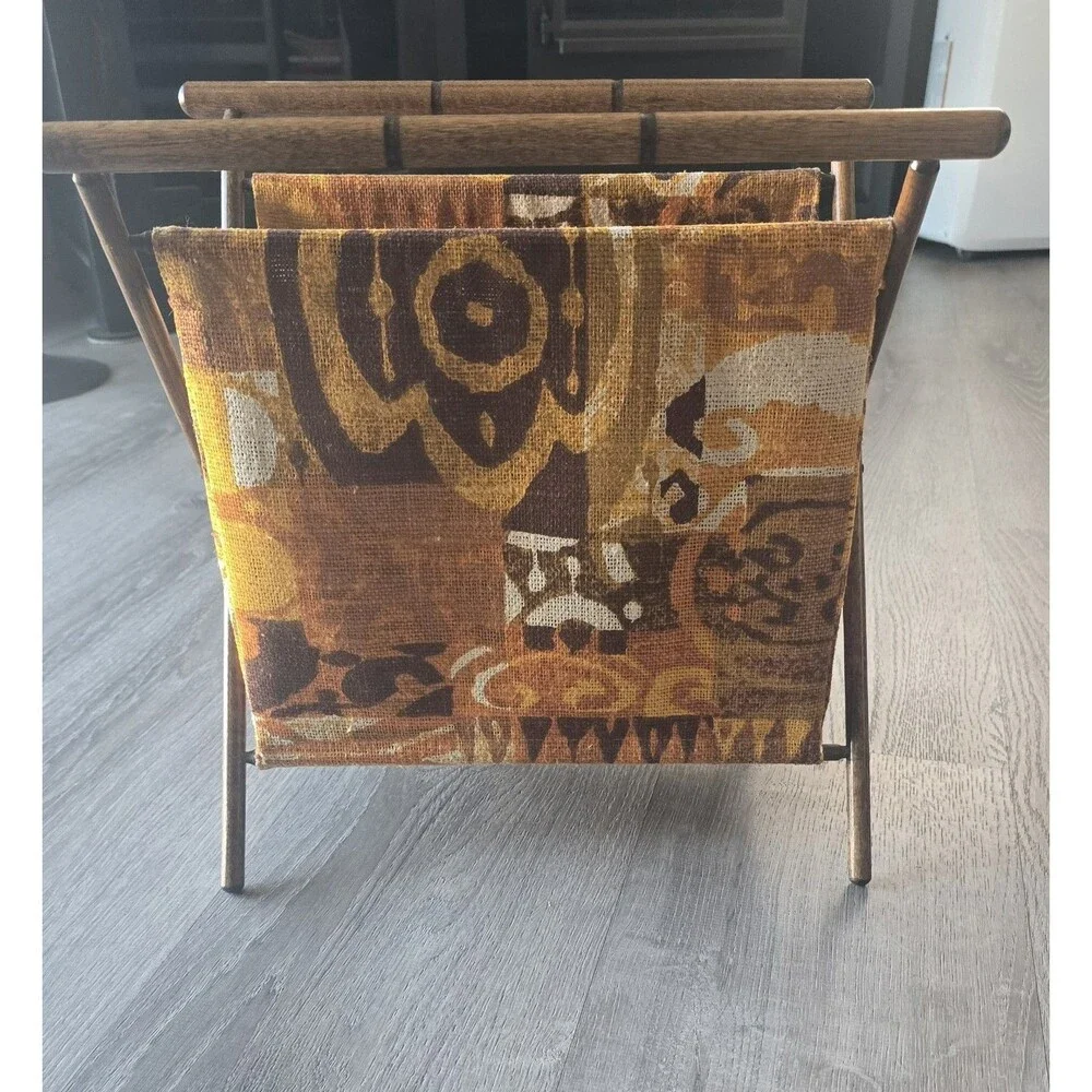 Vintage 60s Folding Knitting Sewing Basket Abstract 1960s MCM Mod Magazine